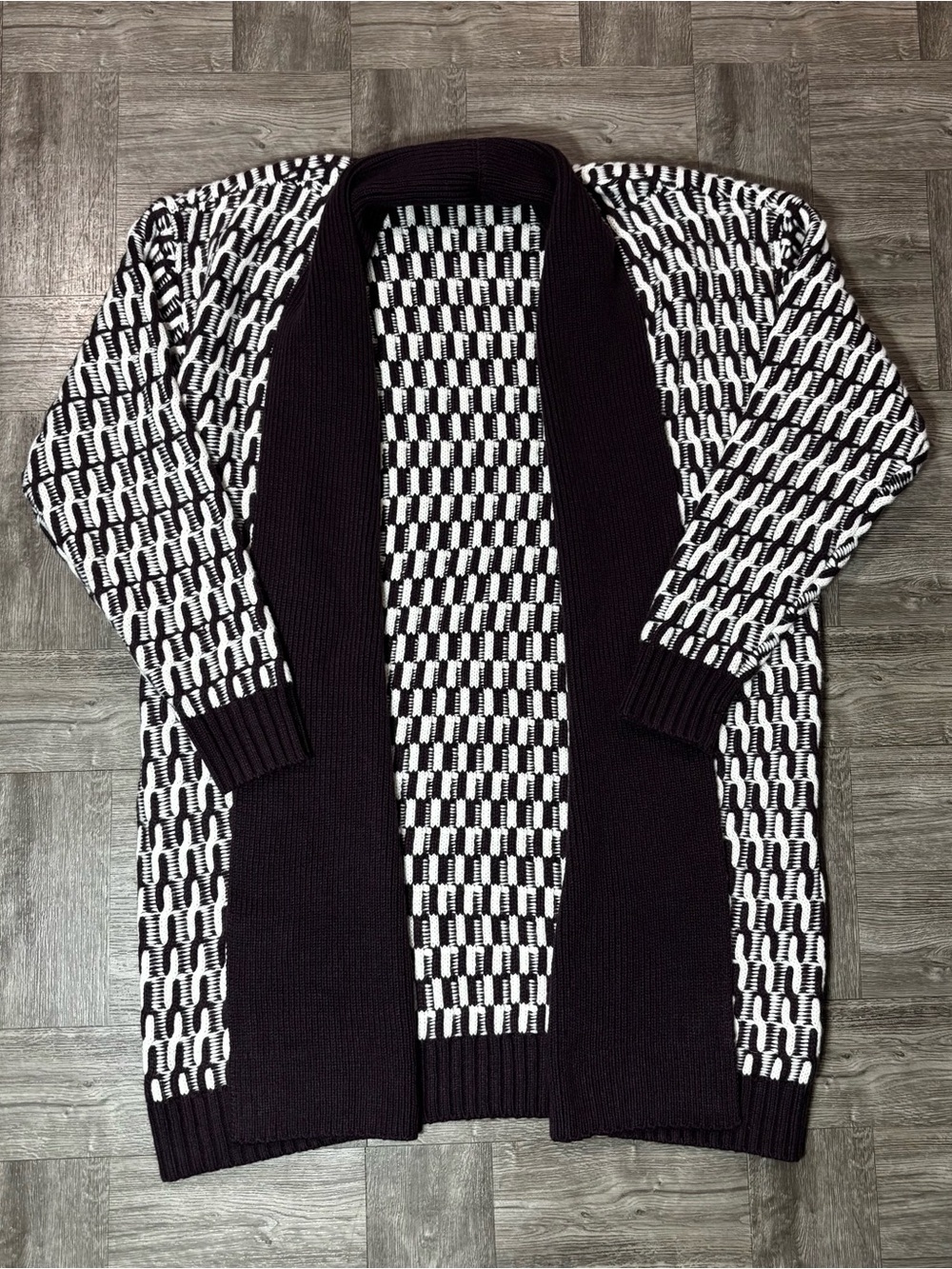 Liz Claiborne Sweater Cardigan Open Front Cream Midnight Purple Size Small